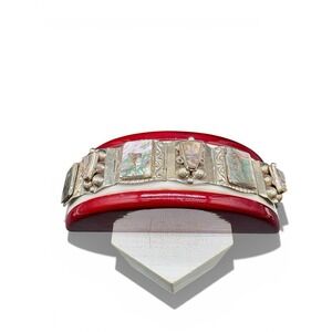 Taxco Alpaca Mexico Panel Bracelet Abalone Shell Inlay Iridescent Mexico Vintage